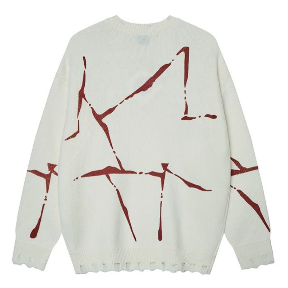 Irregular Line Print Loose Crewneck Sweater - Thrashink