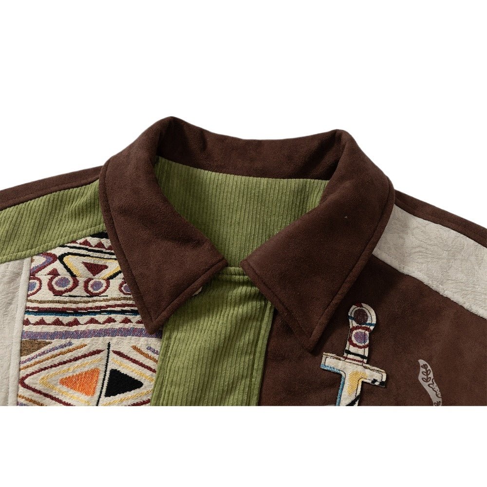 Jacquard Patchwork Corduroy Lapel Cotton Jacket - Thrashink