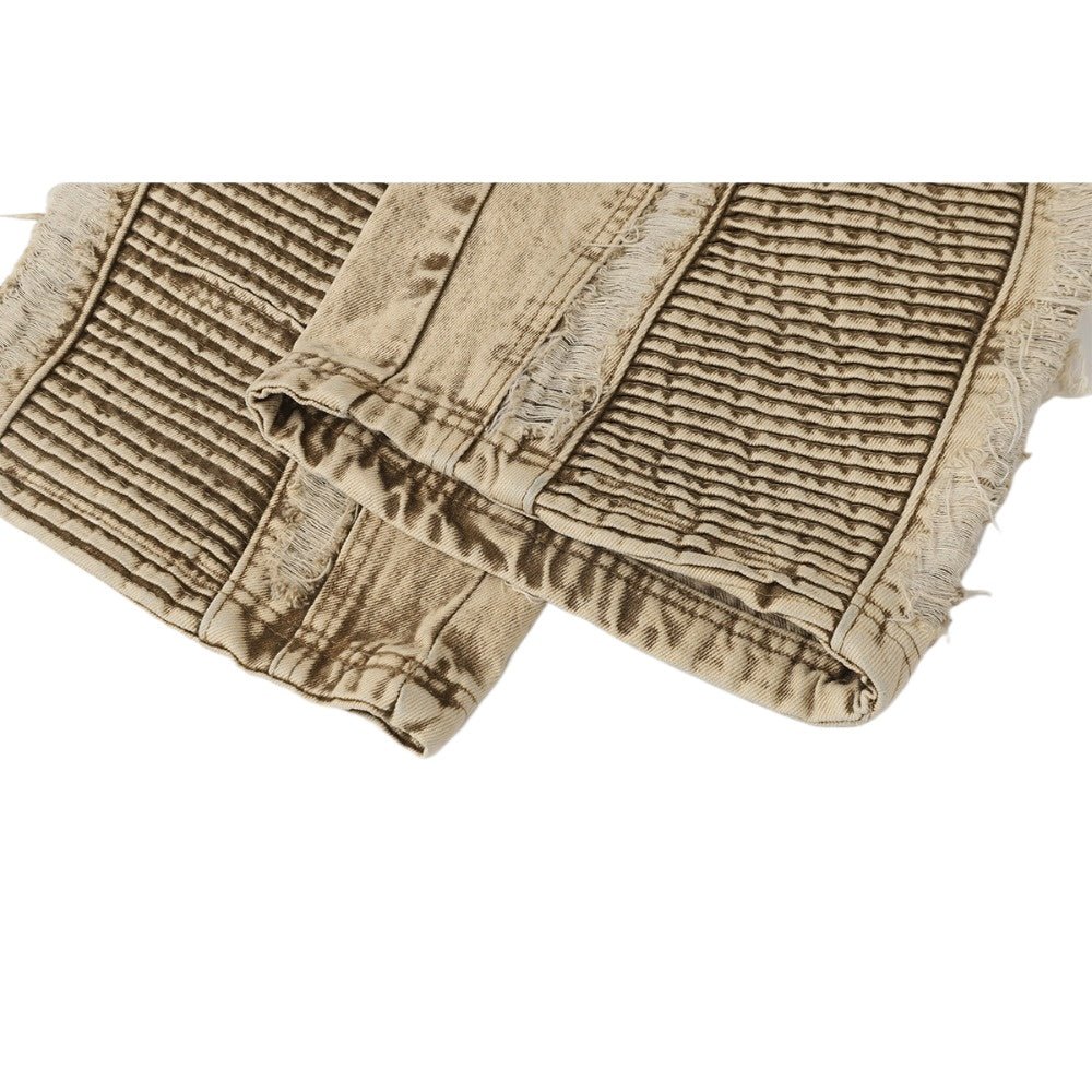 Khaki Grunge Washing Fray Damage Wide Jeans - Thrashink