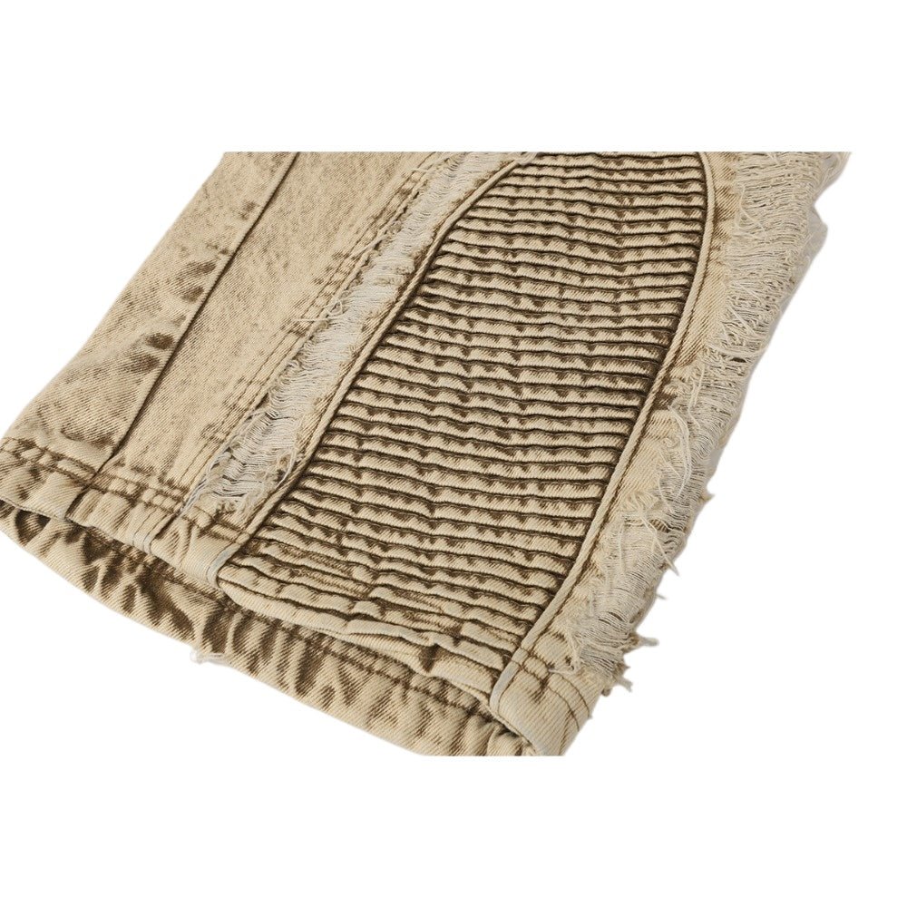 Khaki Grunge Washing Fray Damage Wide Jeans - Thrashink