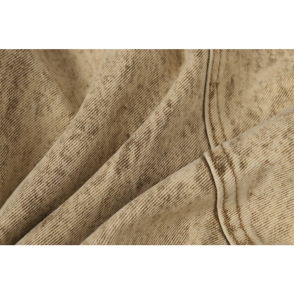 Khaki Grunge Washing Fray Damage Wide Jeans - Thrashink