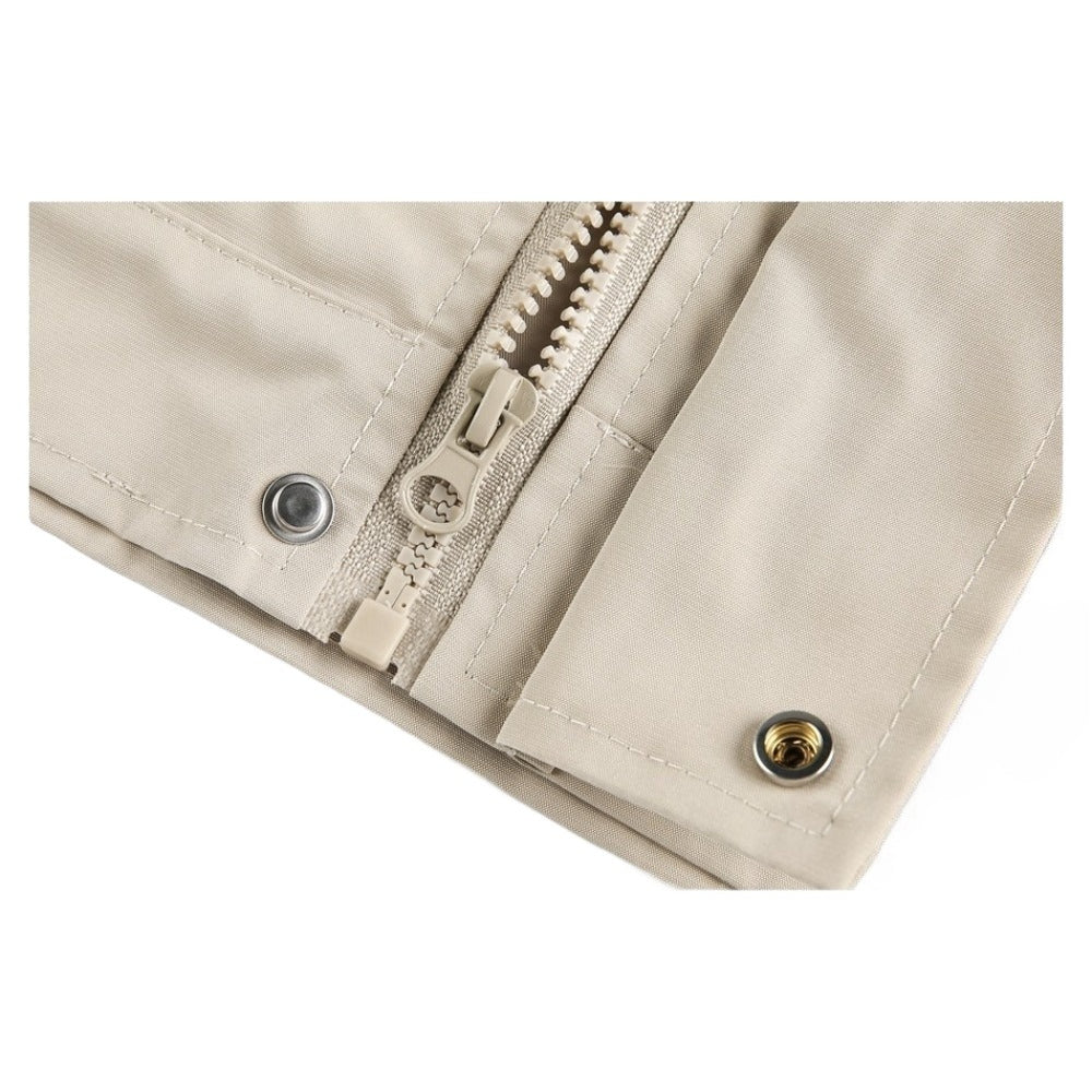 Khaki Stand - collar Work Jacket - Thrashink