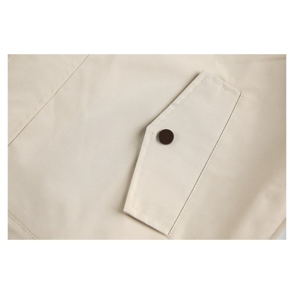 Khaki Stand - collar Work Jacket - Thrashink