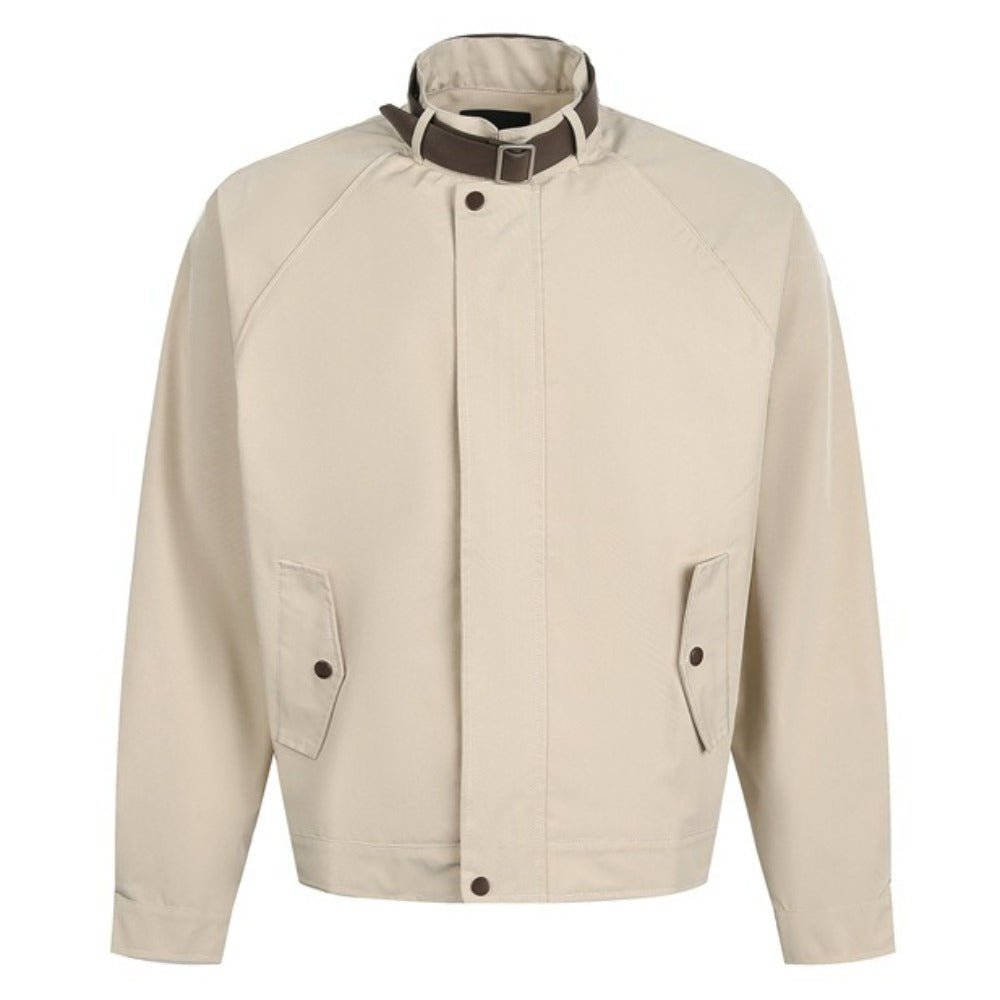 Khaki Stand - collar Work Jacket - Thrashink