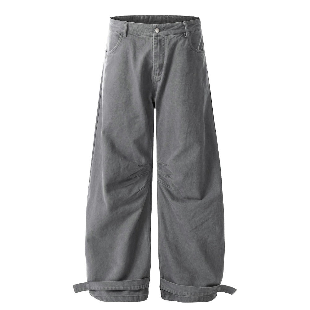 Knee - Pleated Wide - Leg Jeans - Thrashink