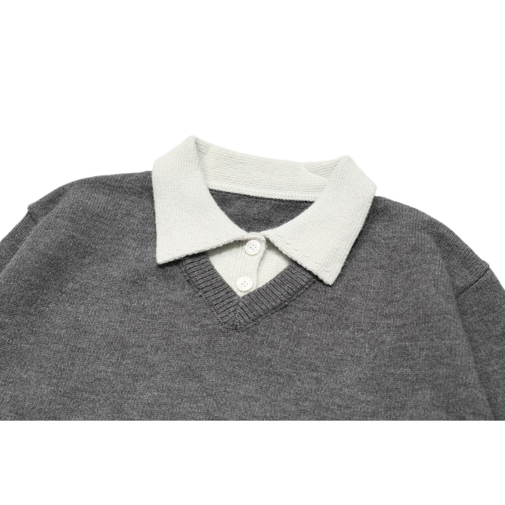 Knitted Polo Collar Fake Two - piece Shirt - Thrashink
