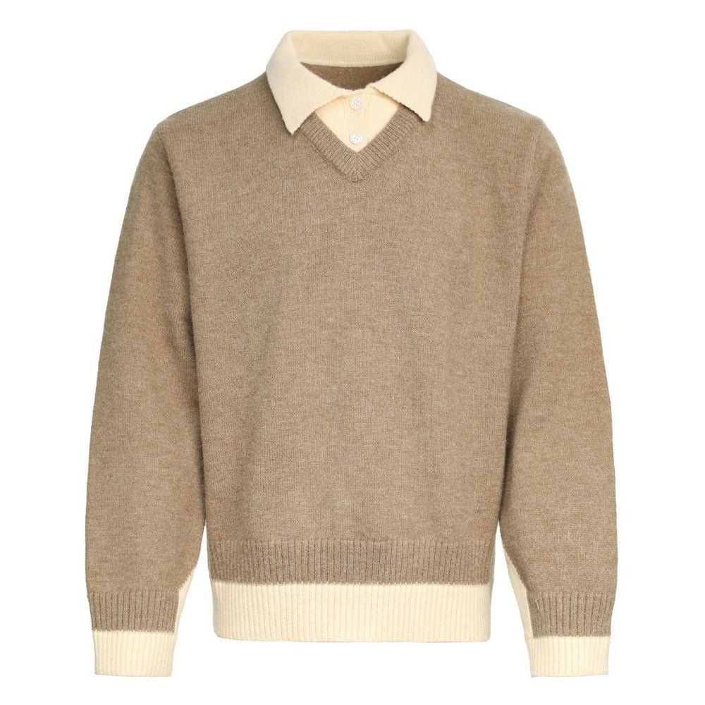 Knitted Polo Collar Fake Two - piece Shirt - Thrashink