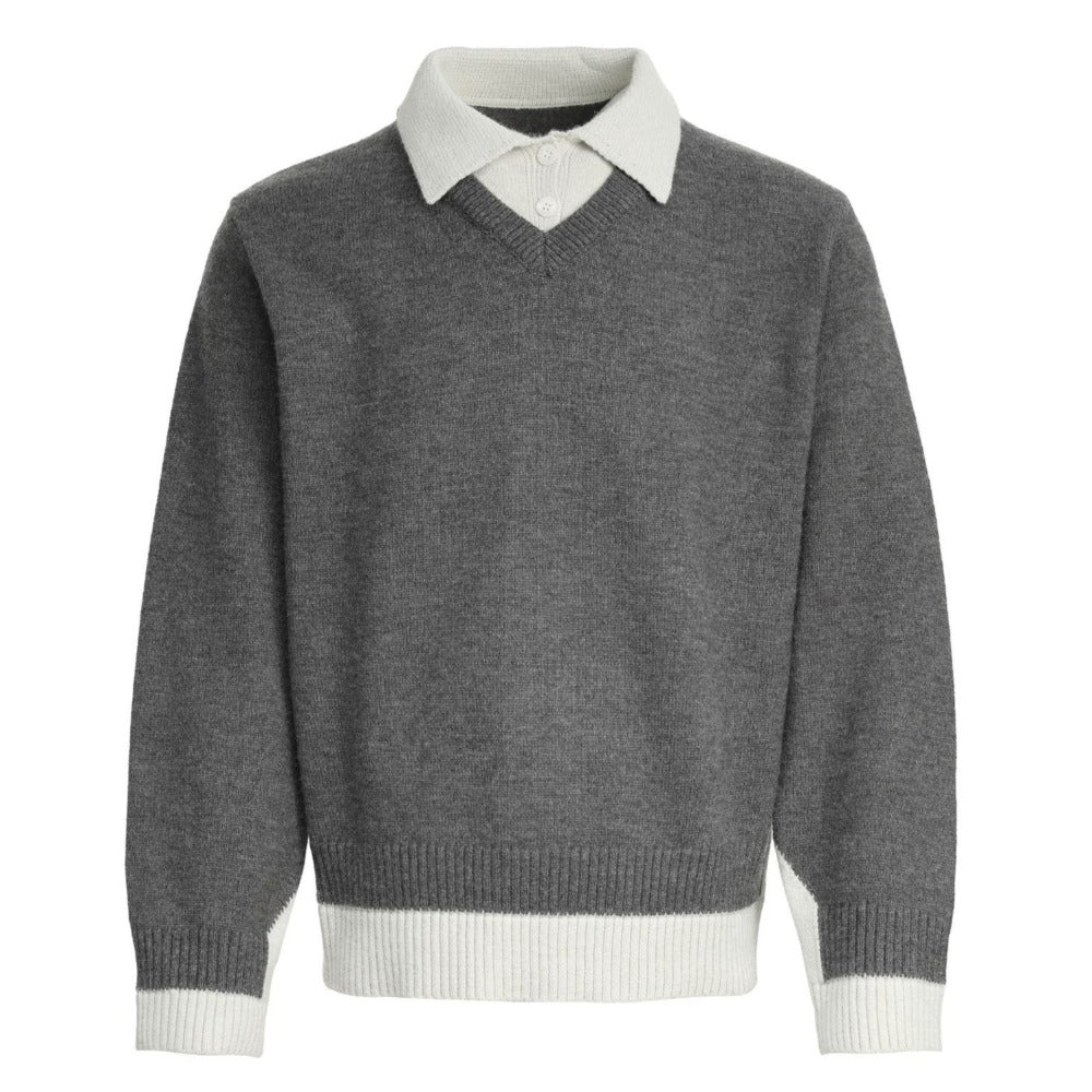 Knitted Polo Collar Fake Two - piece Shirt - Thrashink