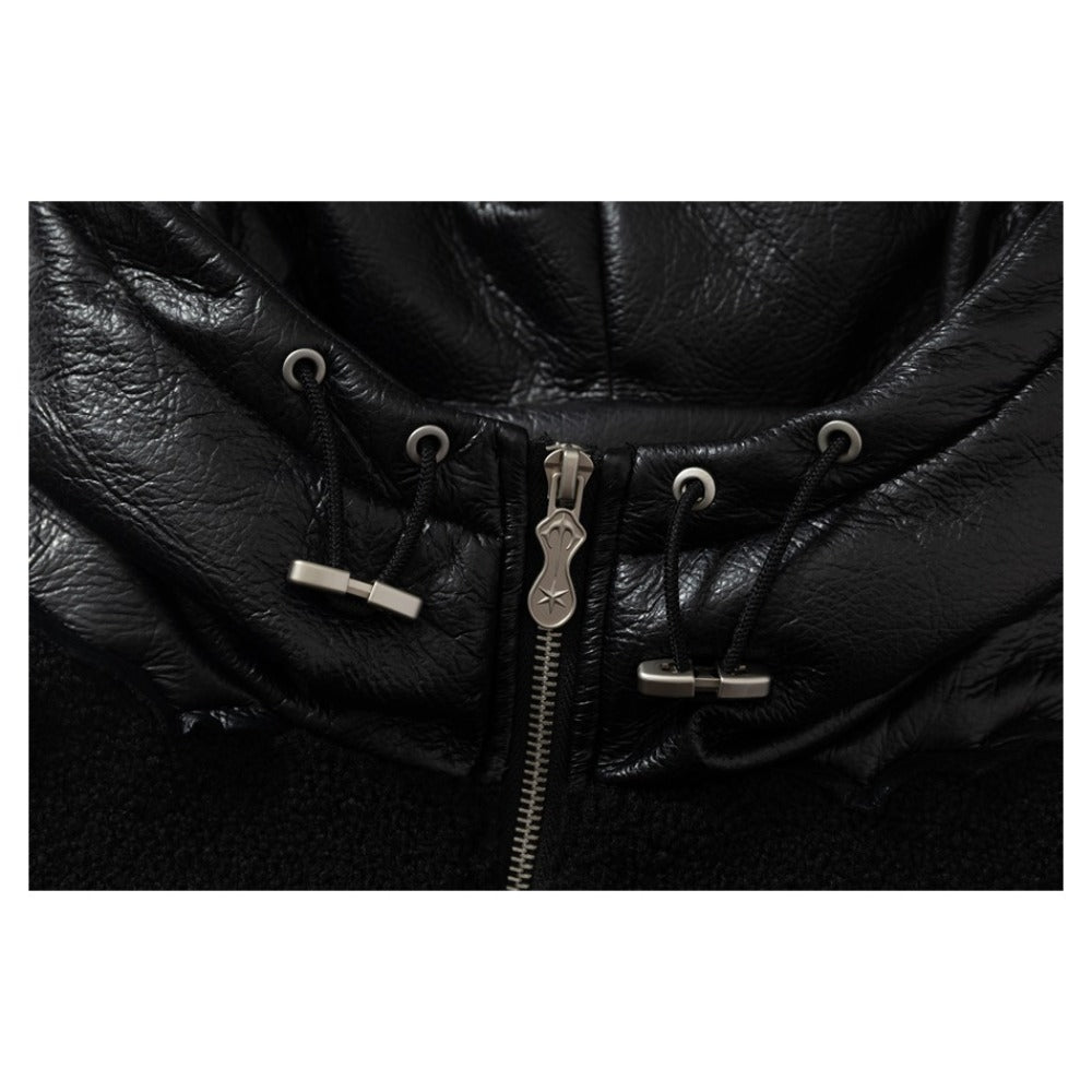 Lamb Wool and Leather Patchwork Cotton Jacket - Thrashink