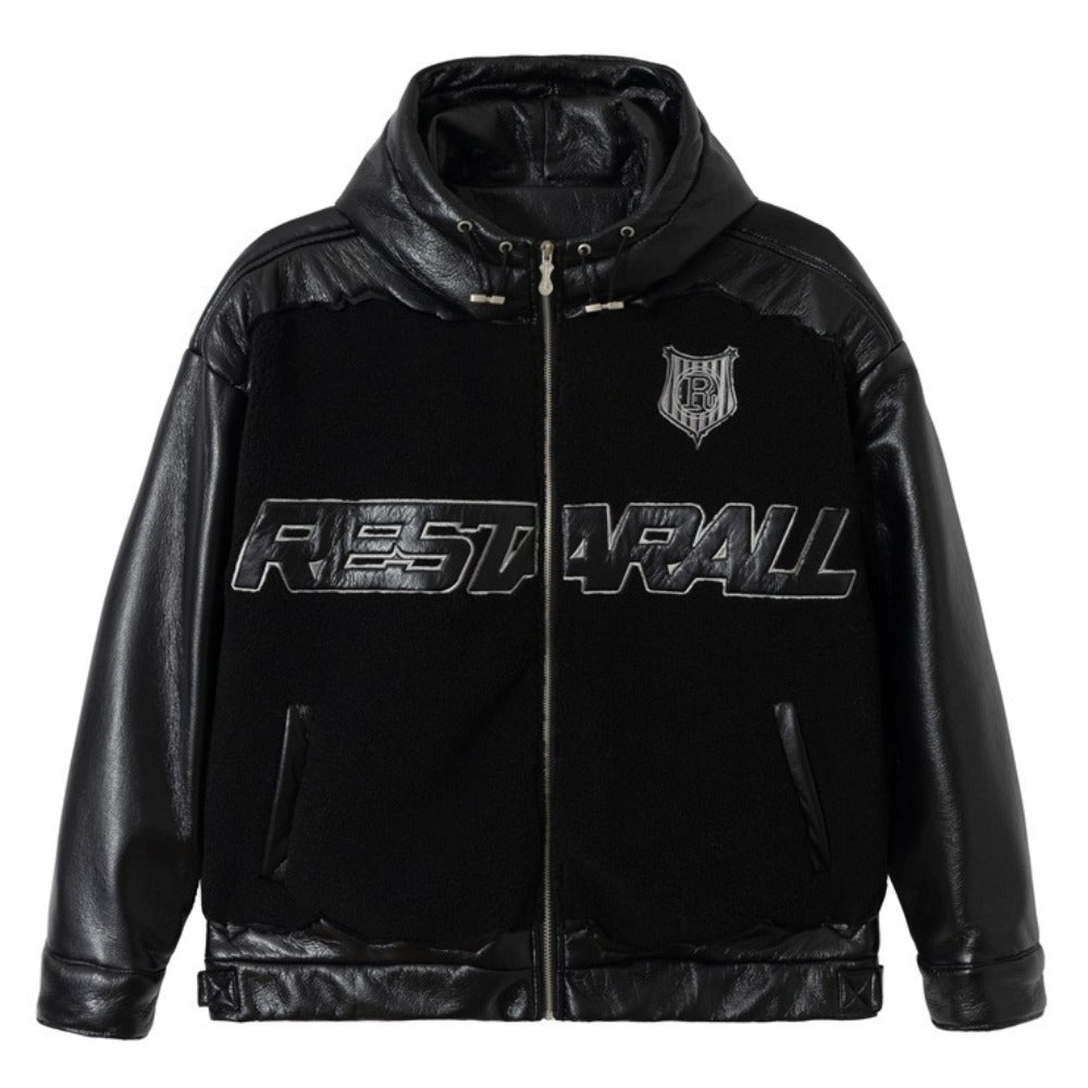 Lamb Wool and Leather Patchwork Cotton Jacket - Thrashink