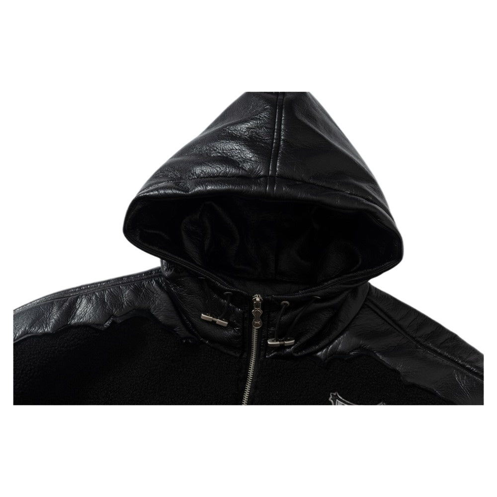 Lamb Wool and Leather Patchwork Cotton Jacket - Thrashink