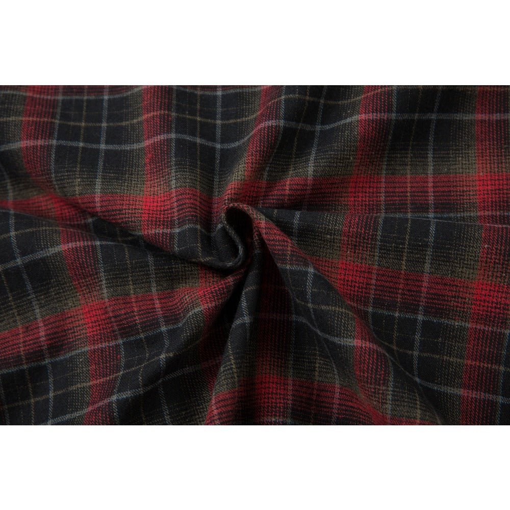 Leather Trimmed Plaid Long Sleeve Shirt - Thrashink