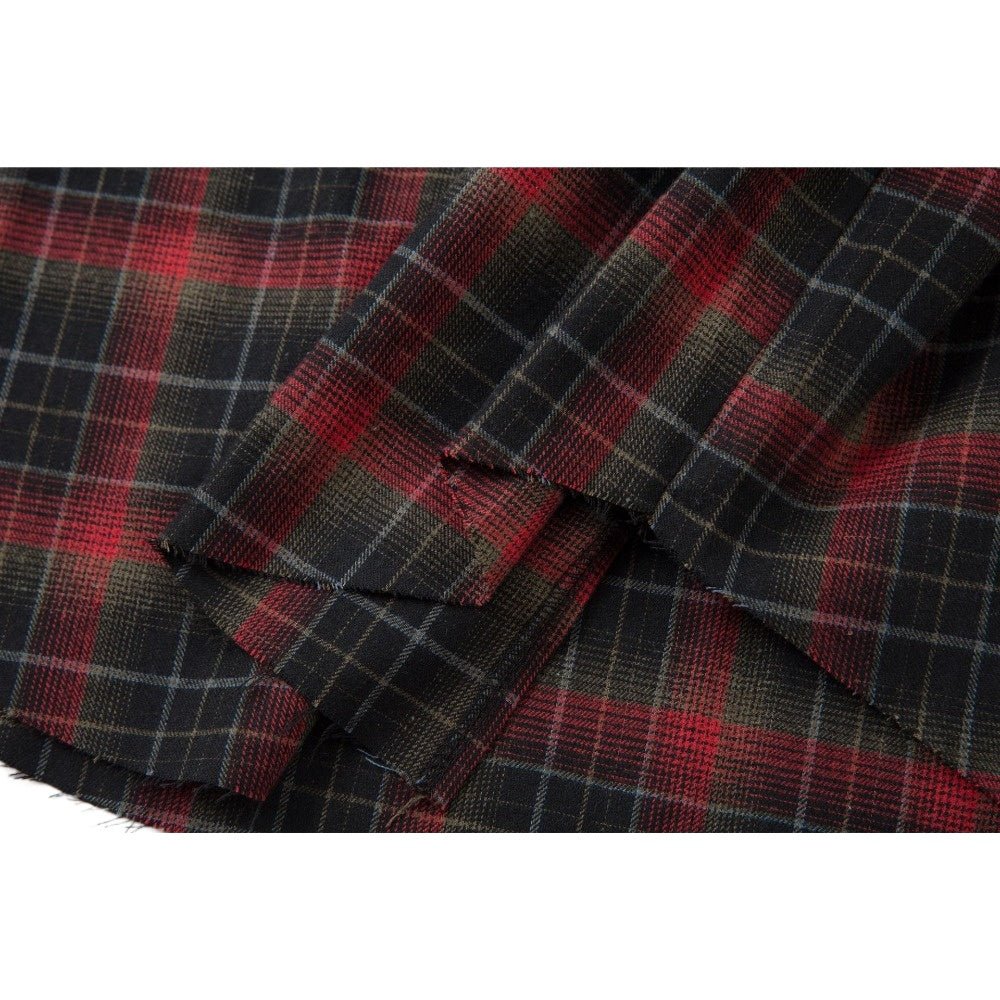 Leather Trimmed Plaid Long Sleeve Shirt - Thrashink