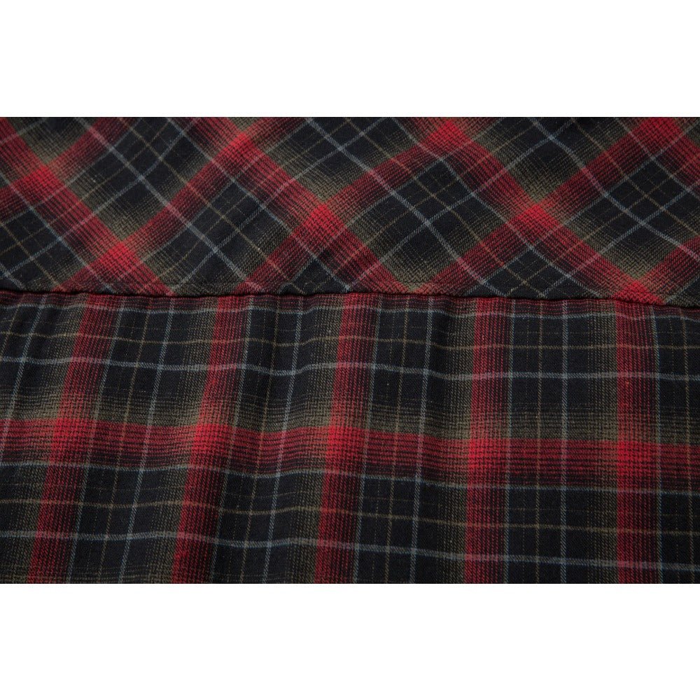 Leather Trimmed Plaid Long Sleeve Shirt - Thrashink