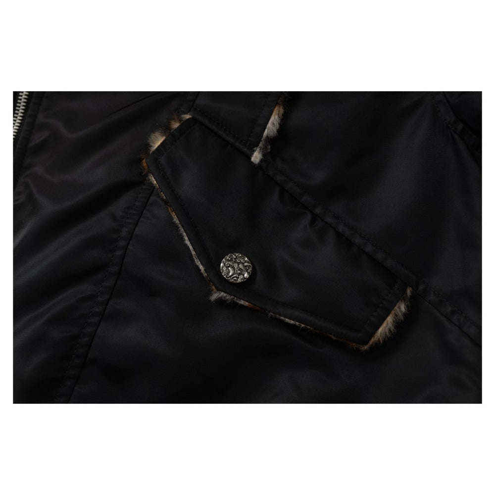 Leopard Lined Faux Fur Hooded Padded Jacket - Thrashink