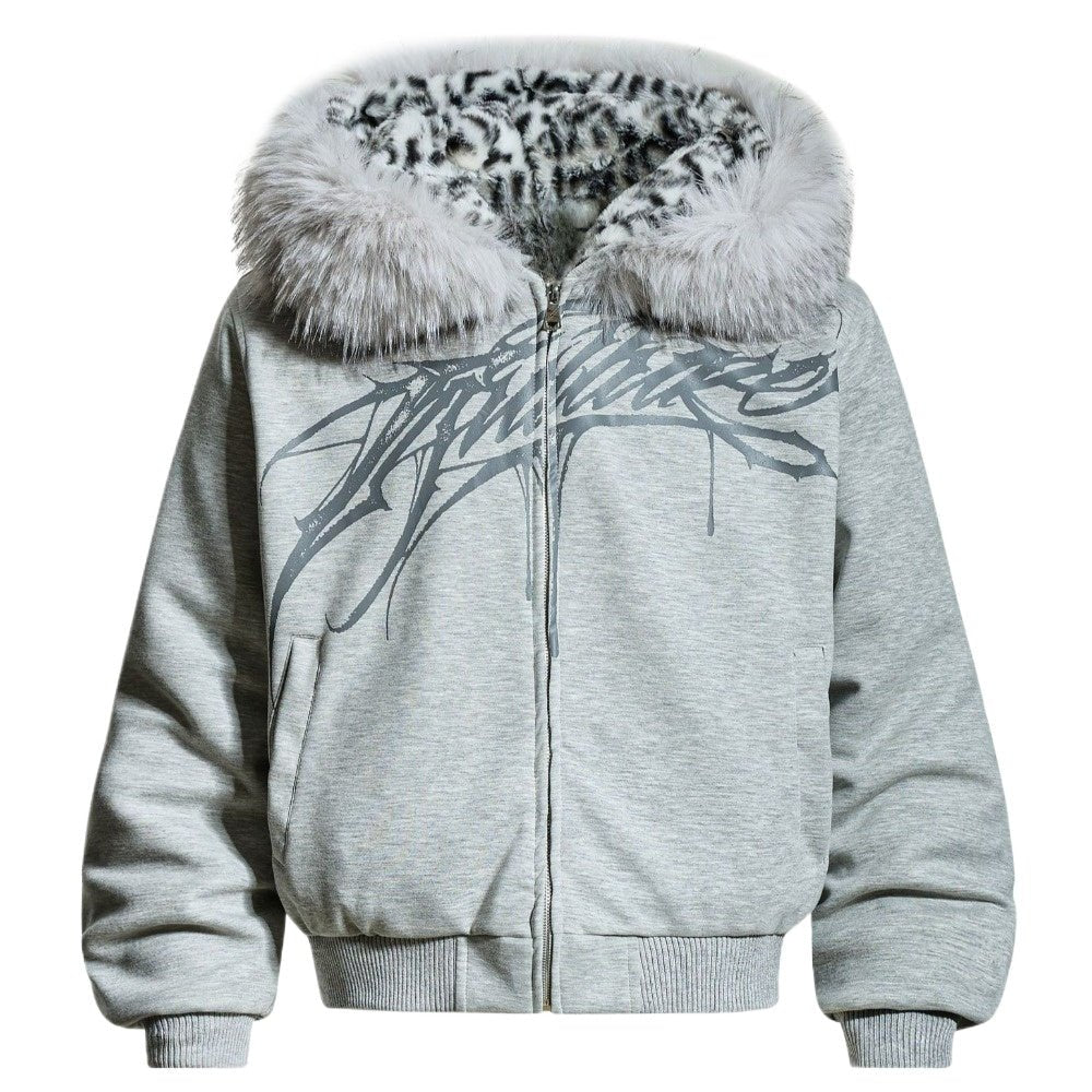 Leopard Lined Punk Zip - Up Hoodie - Thrashink
