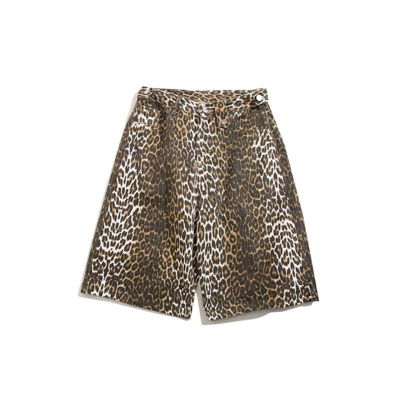 Leopard Print Denim Shorts - Thrashink
