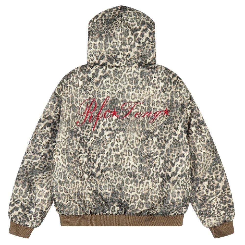 Leopard Print Faux Fur Lined Padded Jacket - Thrashink