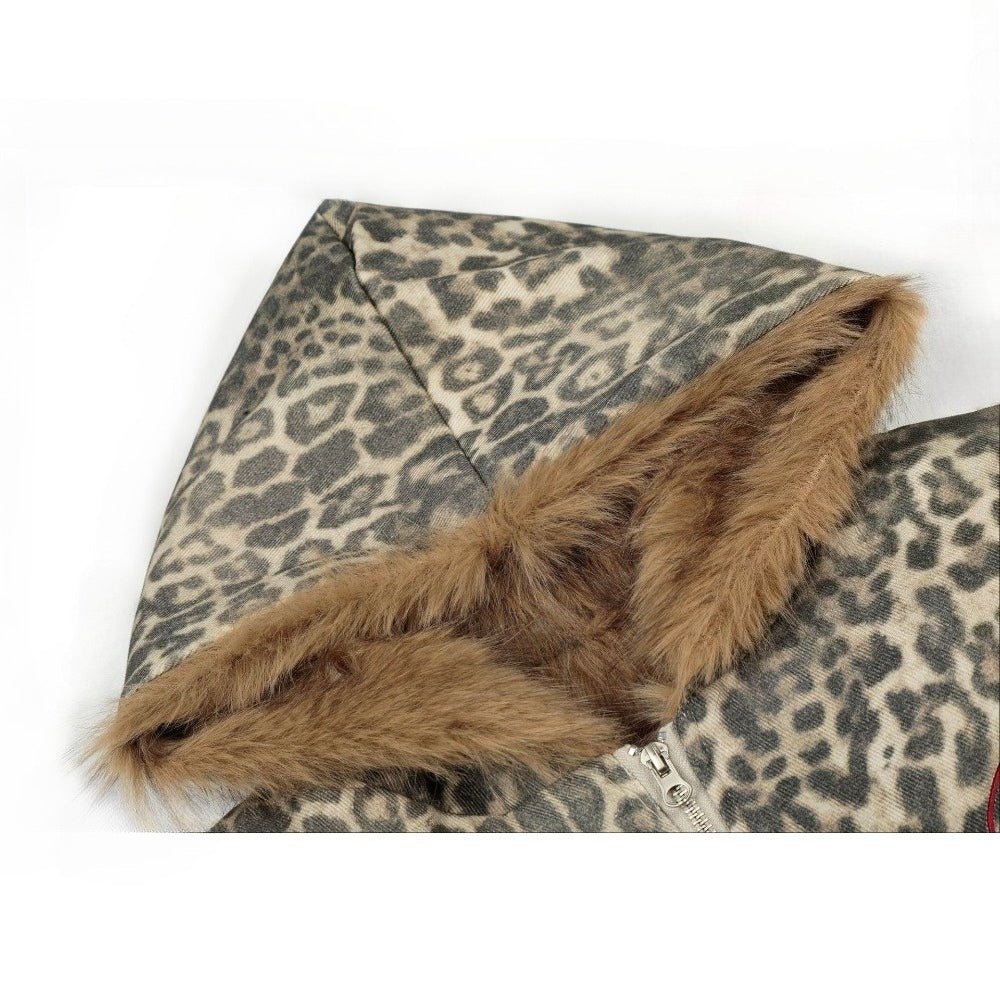 Leopard Print Faux Fur Lined Padded Jacket - Thrashink