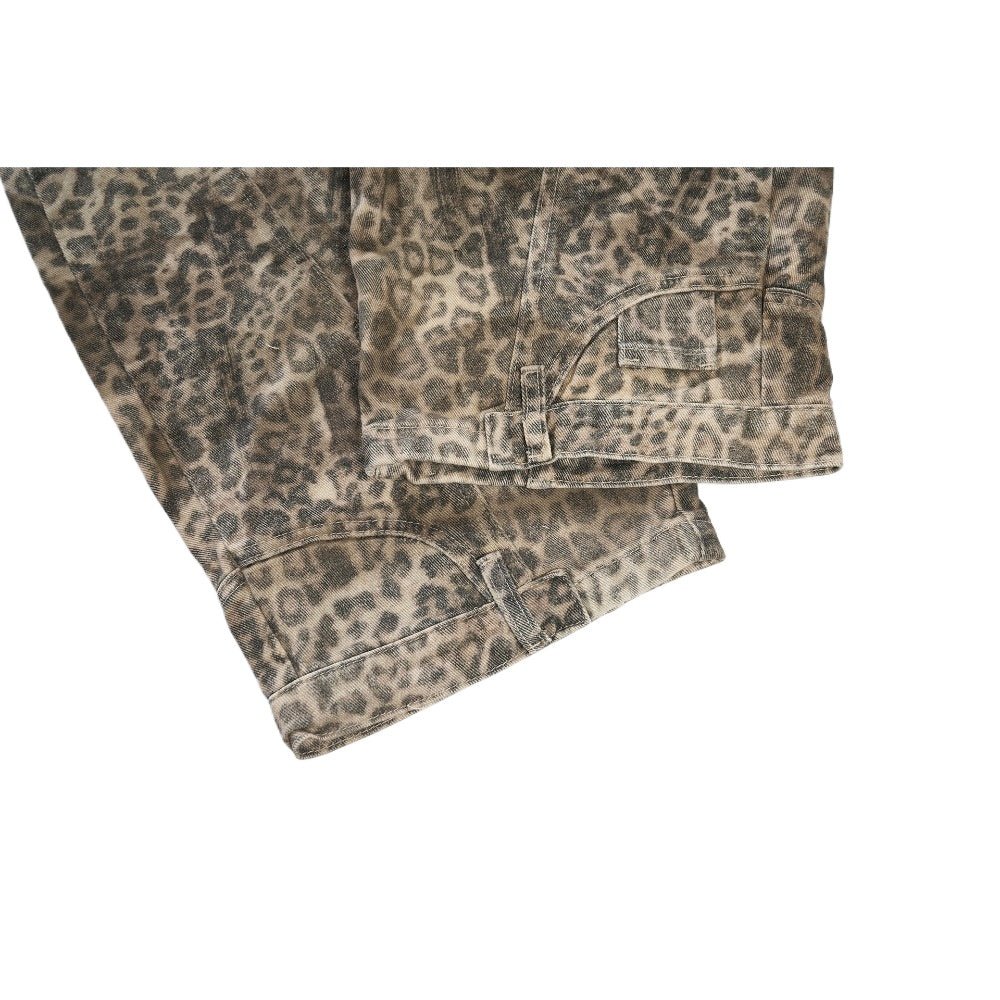Leopard Print Ripped Wide - leg Jeans - Thrashink