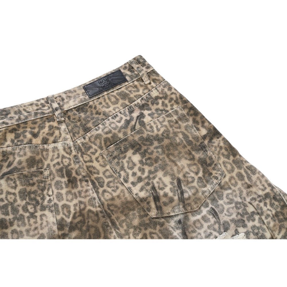 Leopard Print Ripped Wide - leg Jeans - Thrashink