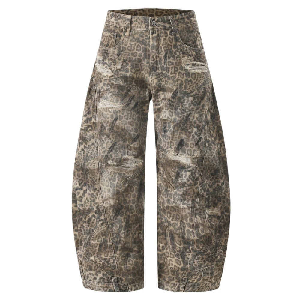 Leopard Print Ripped Wide - leg Jeans - Thrashink