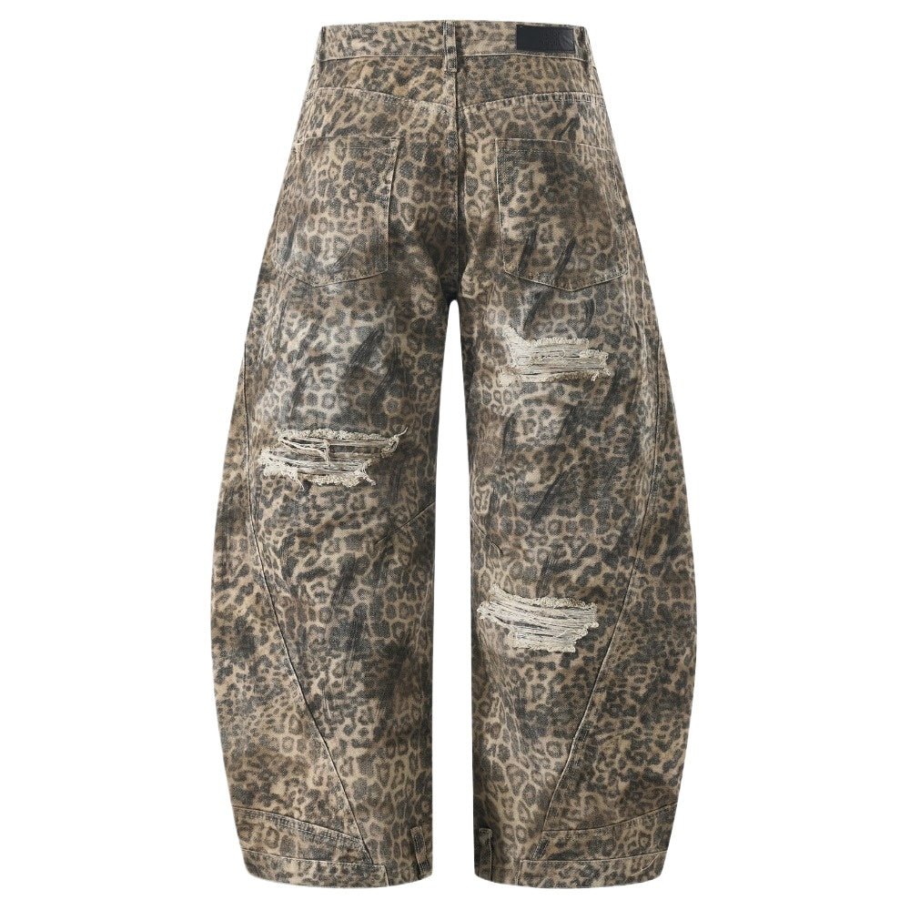 Leopard Print Ripped Wide - leg Jeans - Thrashink