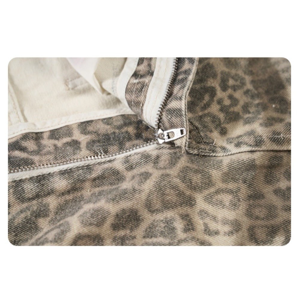 Leopard Print Ripped Wide - leg Jeans - Thrashink