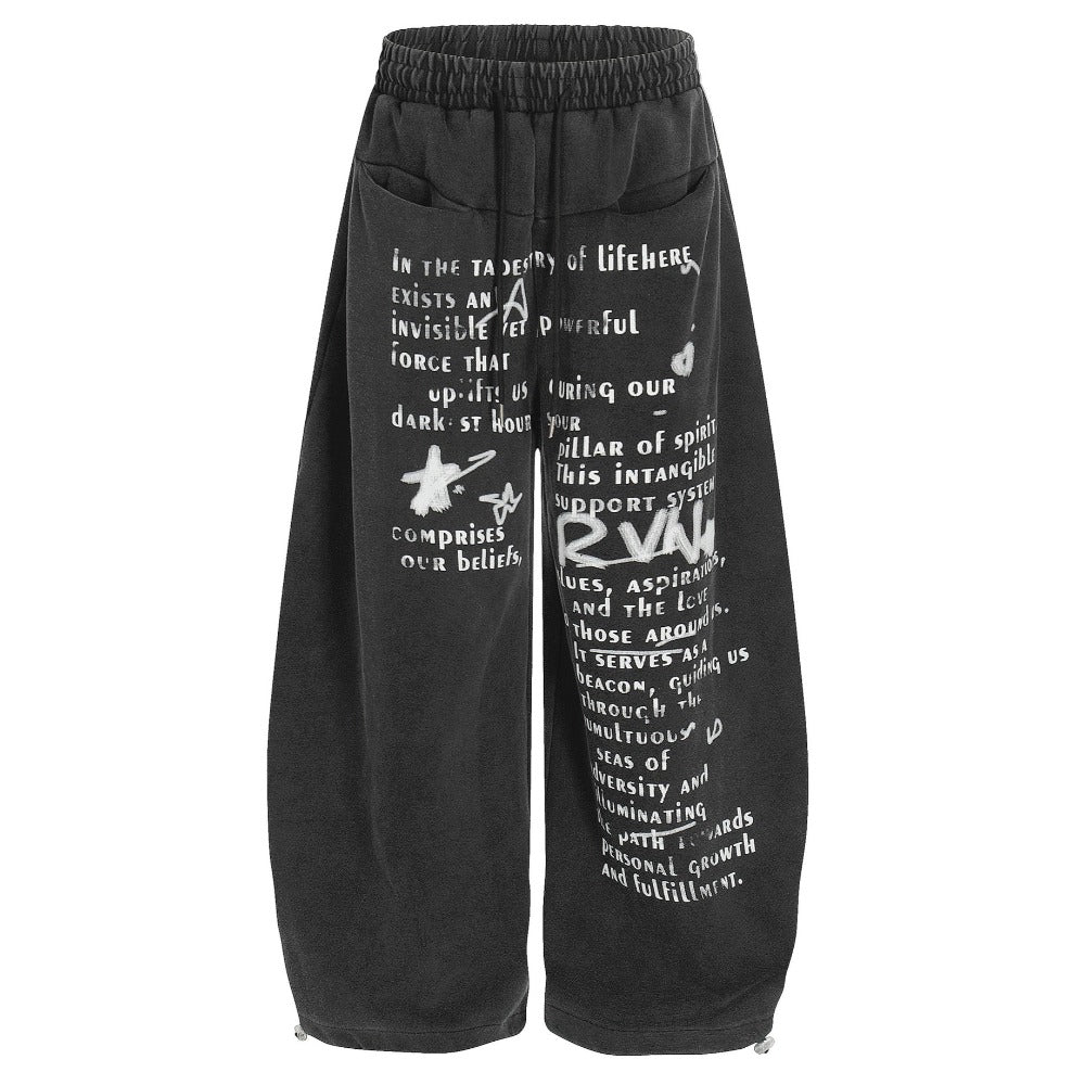 Letter Graffiti Washed Casual Sweatpants - Thrashink