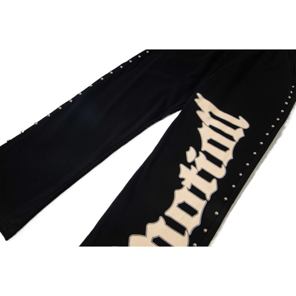 Letter Print Beaded Casual Trousers - Thrashink