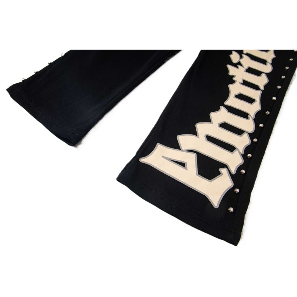 Letter Print Beaded Casual Trousers - Thrashink