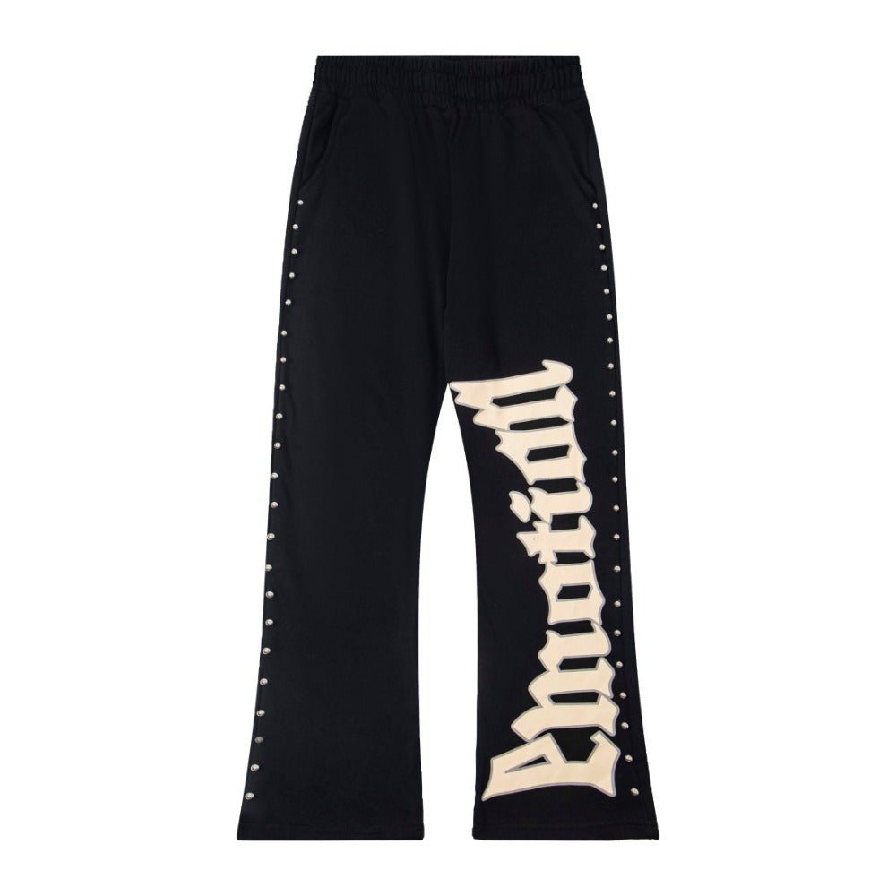 Letter Print Beaded Casual Trousers - Thrashink