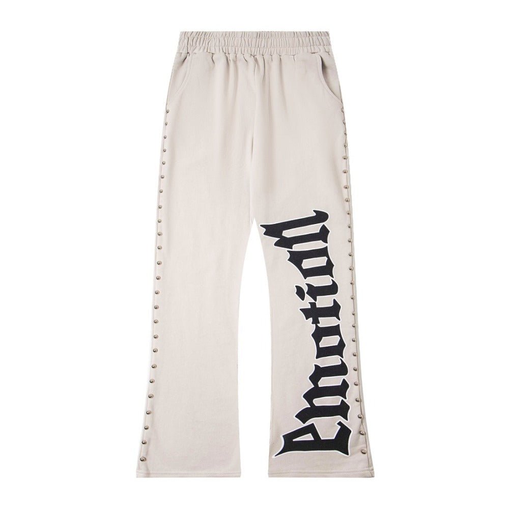 Letter Print Beaded Casual Trousers - Thrashink