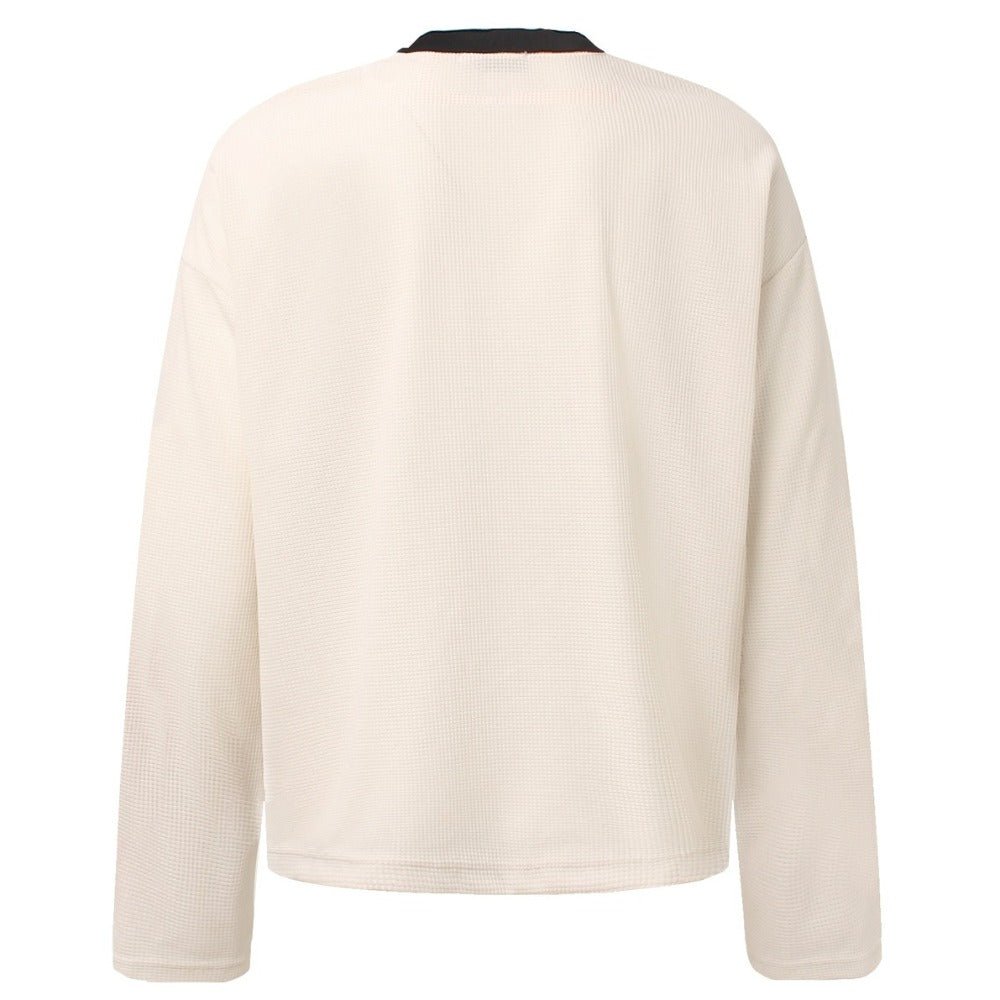 Letter Print Color - blocked Long - sleeved Shirt - Thrashink