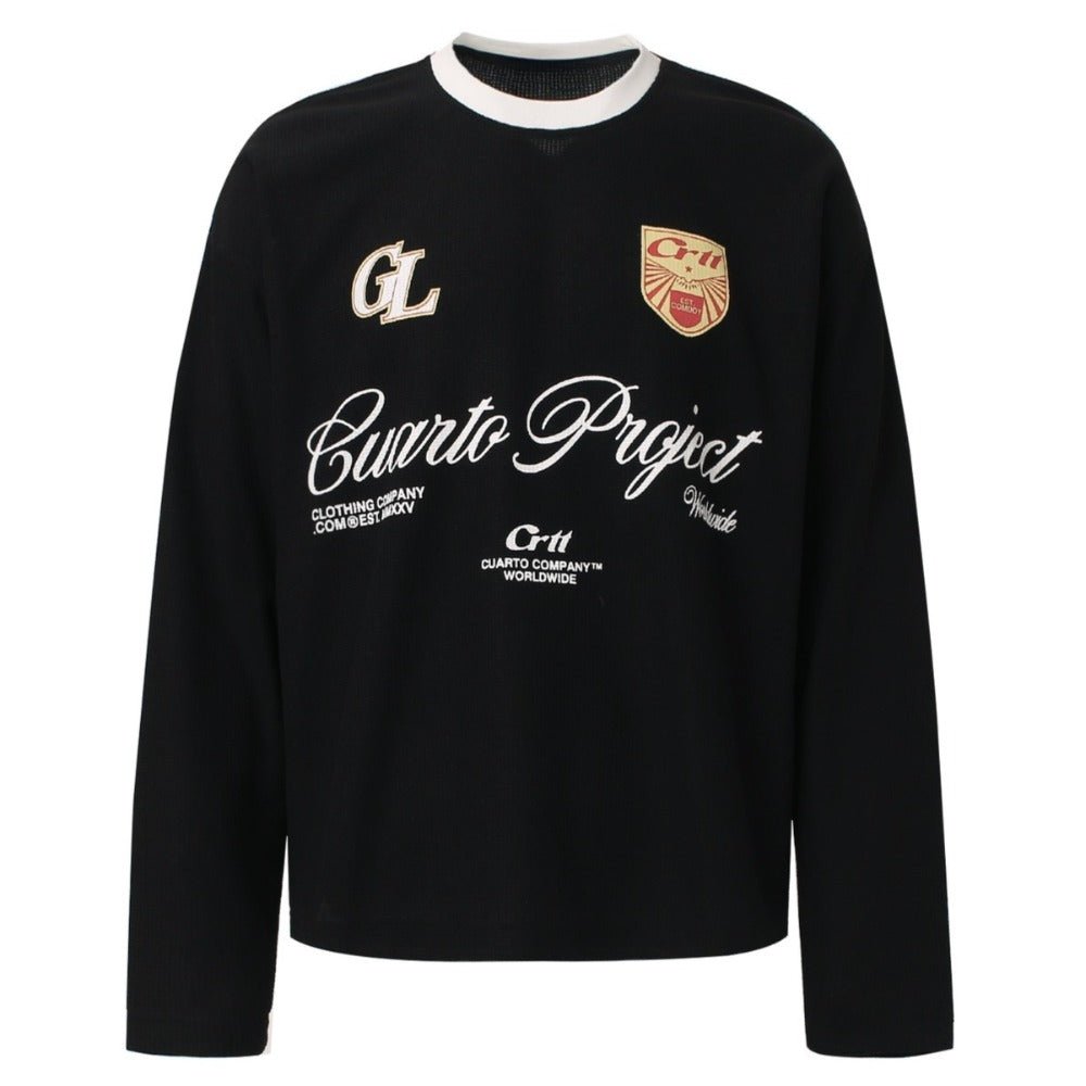 Letter Print Color - blocked Long - sleeved Shirt - Thrashink