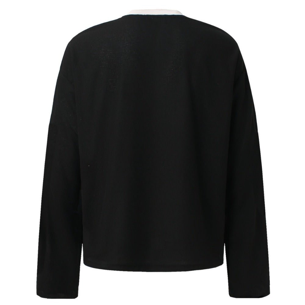 Letter Print Color - blocked Long - sleeved Shirt - Thrashink