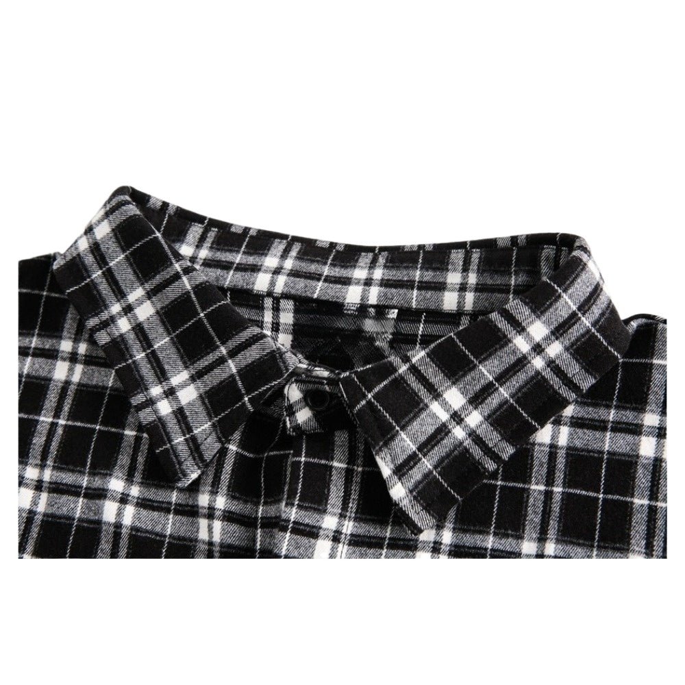 Letter Print Plaid Long - sleeve Shirt Jacket - Thrashink