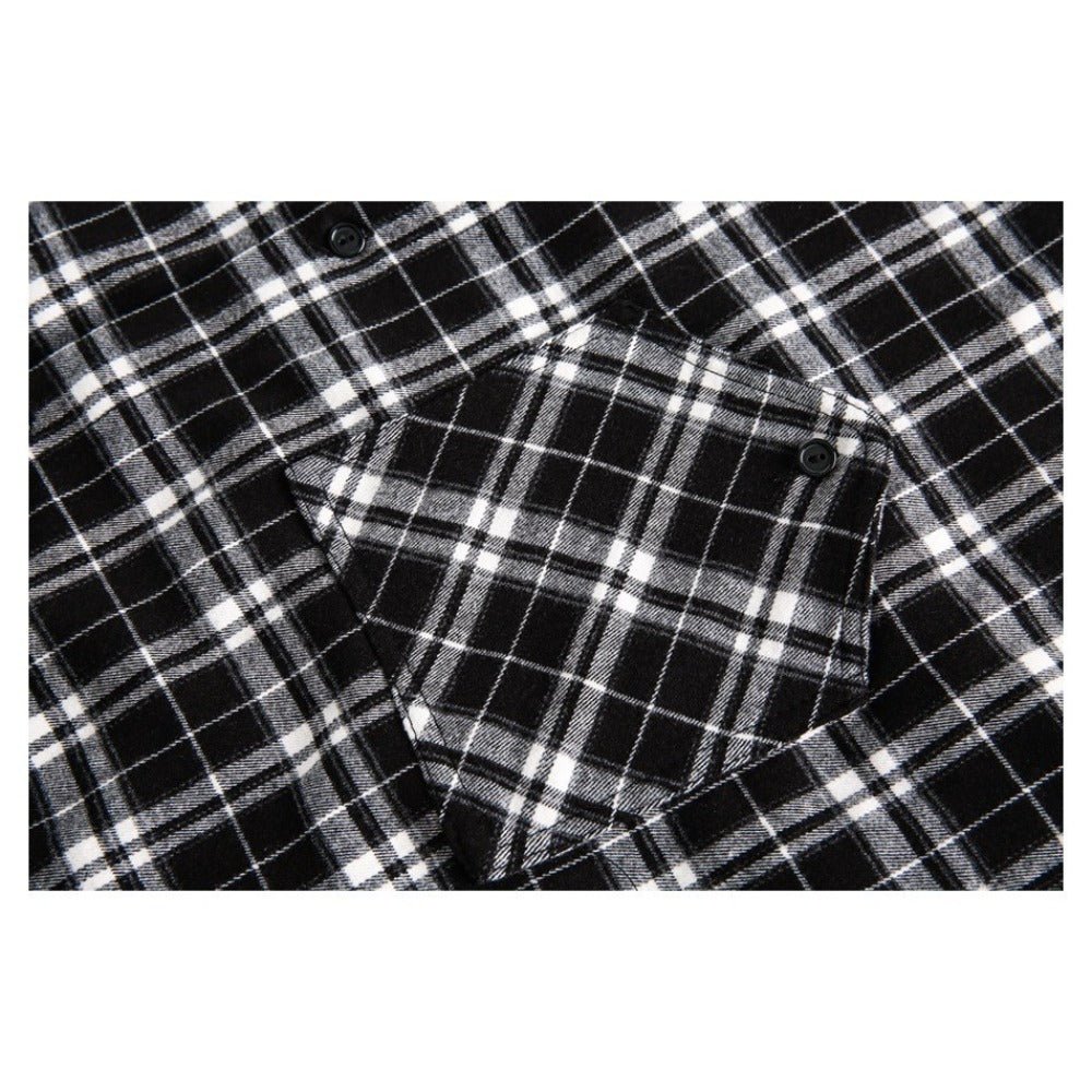 Letter Print Plaid Long - sleeve Shirt Jacket - Thrashink