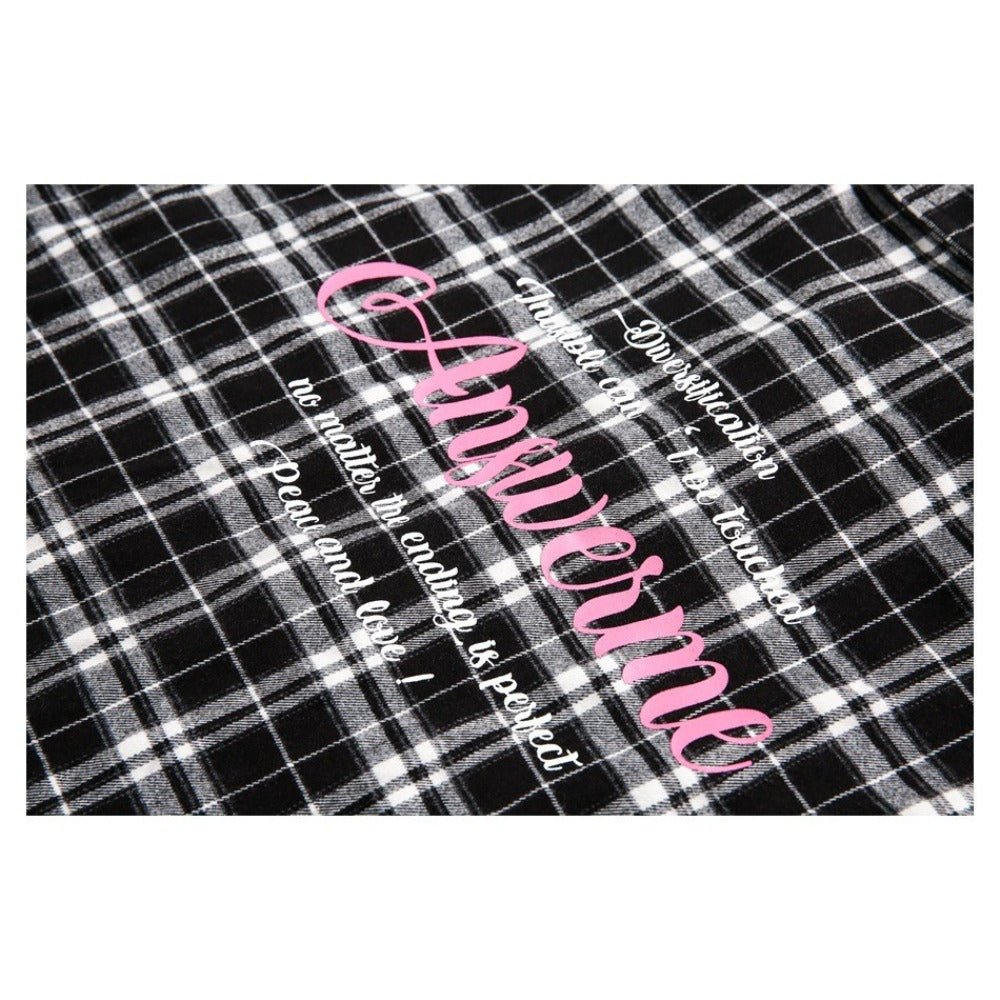 Letter Print Plaid Long - sleeve Shirt Jacket - Thrashink