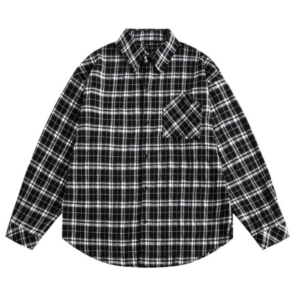 Letter Print Plaid Long - sleeve Shirt Jacket - Thrashink