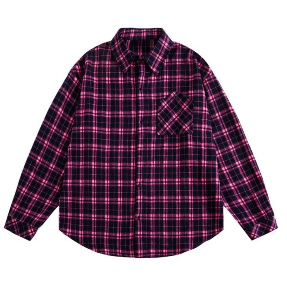 Letter Print Plaid Long - sleeve Shirt Jacket - Thrashink