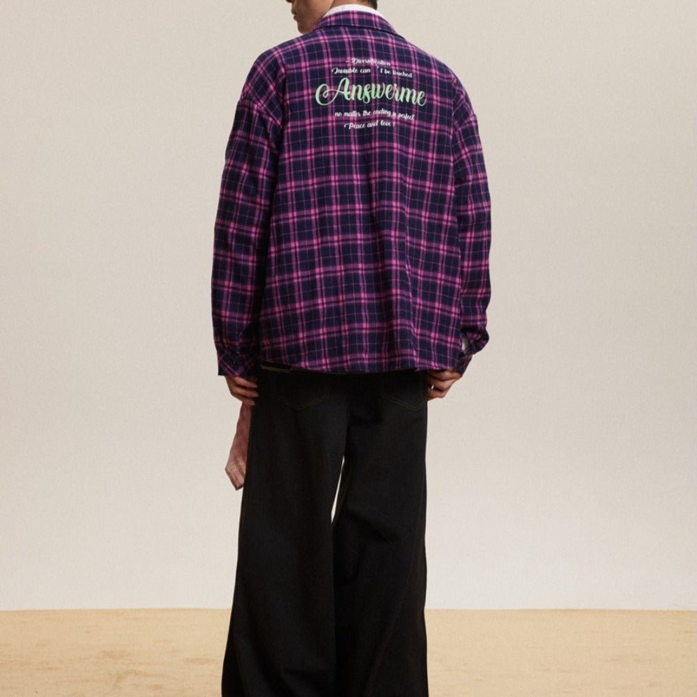 Letter Print Plaid Long - sleeve Shirt Jacket - Thrashink