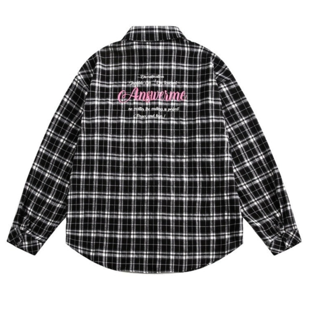 Letter Print Plaid Long - sleeve Shirt Jacket - Thrashink