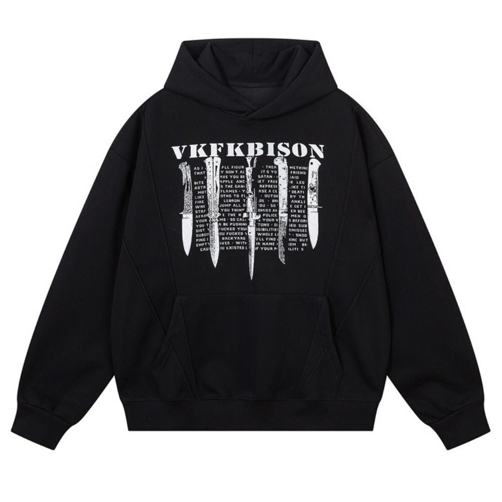 Lettering Dagger Print Hoodie - Thrashink