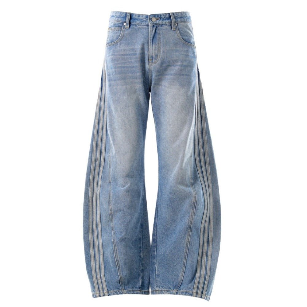 Light Blue Side Stripes Wide - Leg Jeans - Thrashink
