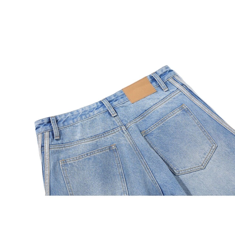 Light Blue Side Stripes Wide - Leg Jeans - Thrashink