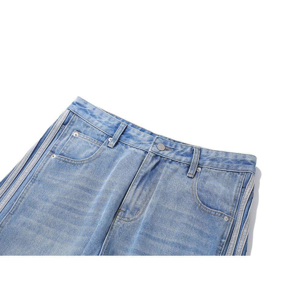 Light Blue Side Stripes Wide - Leg Jeans - Thrashink