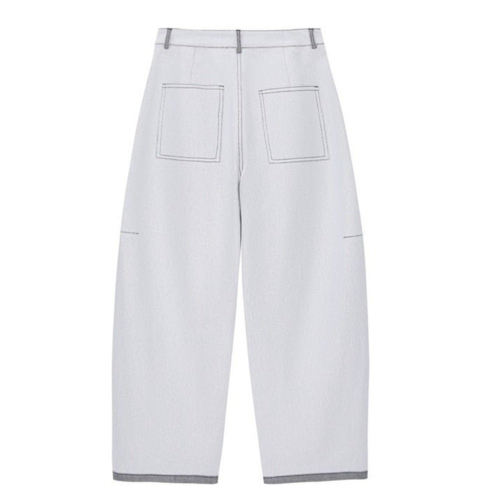 Light Gray Contrast Stitch Wide - Leg Jeans - Thrashink
