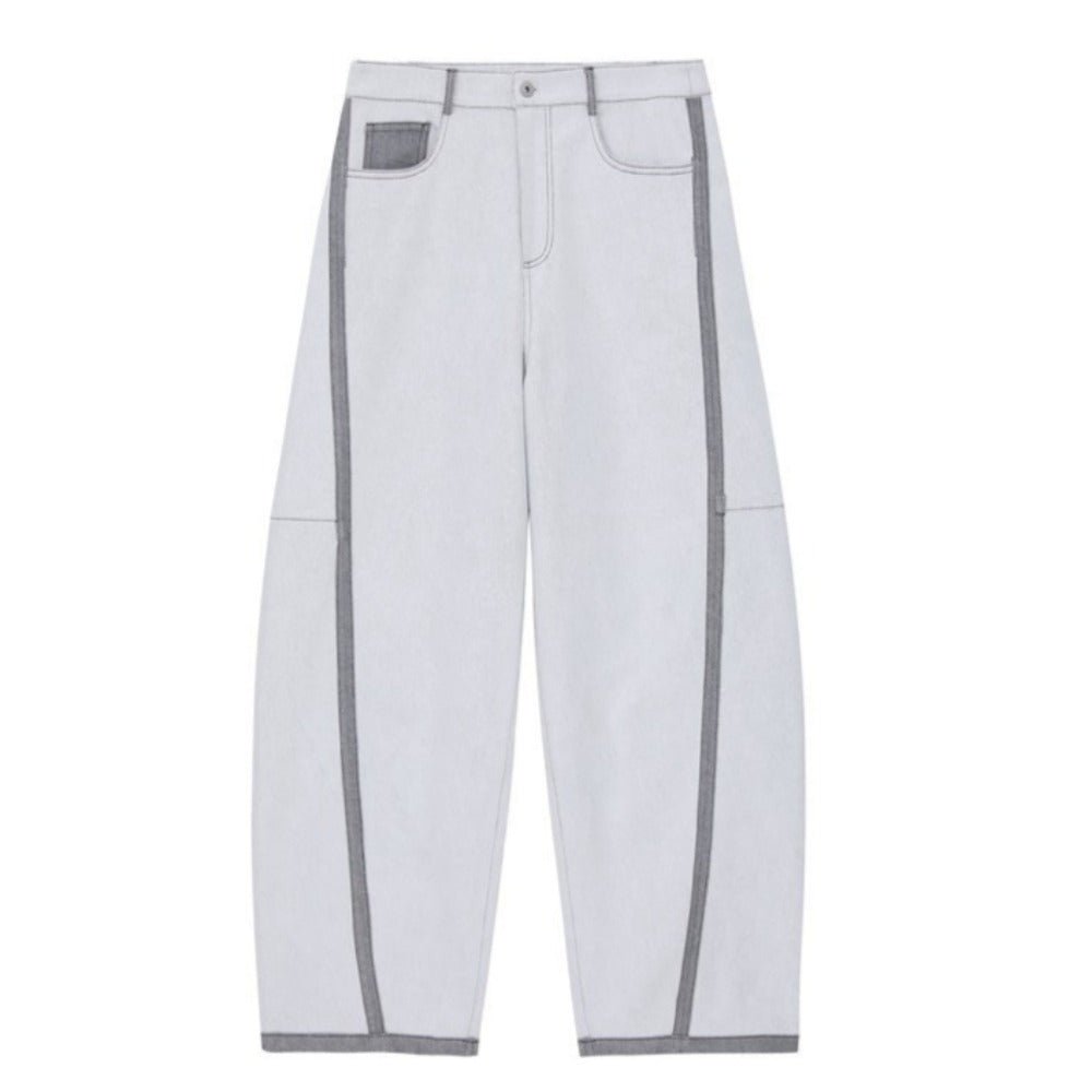 Light Gray Contrast Stitch Wide - Leg Jeans - Thrashink