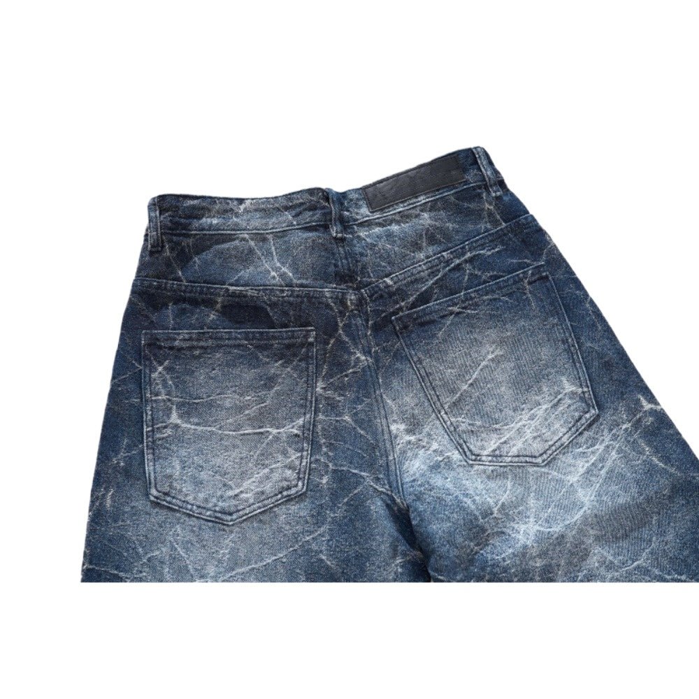 Lightning Pattern Rhinestone Wide - Leg Jeans - Thrashink